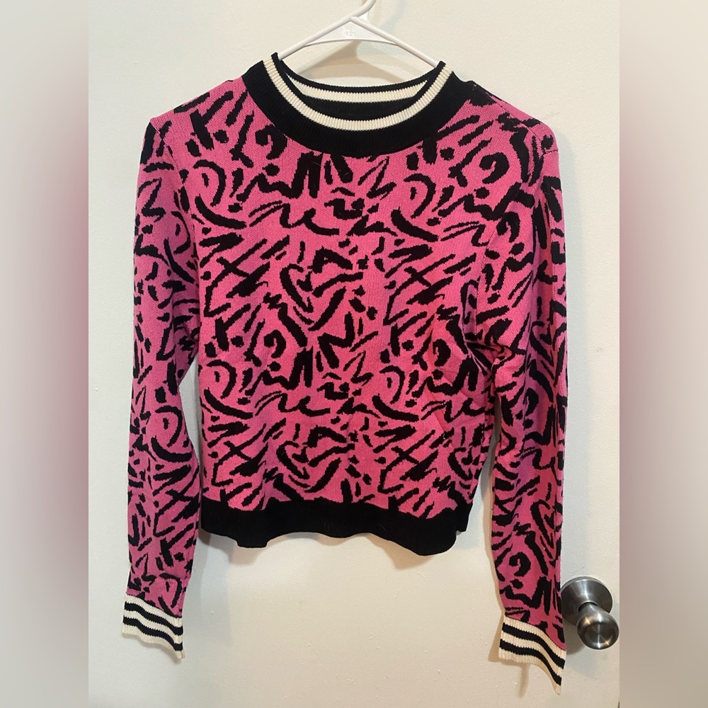 Topshop Pink and Black Patterned Sweater